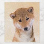 Shiba Inu (Rot) Malerei - Original Hunde Kunst Weinetikett (Einzelnes Label)