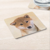 Shiba Inu (Rot) Malerei - Original Hundekunst Rechteckiger Pappuntersetzer (angewinkelt)