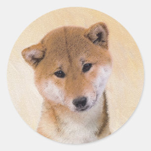Shiba Inu (Rot) Malerei - Original Hundekunst Runder Aufkleber