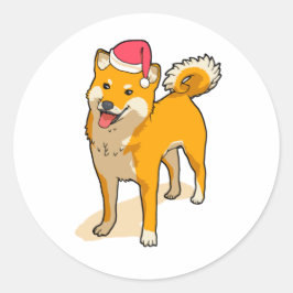 Shiba Inu Santa Claus Dog Weihnachten Runder Aufkleber