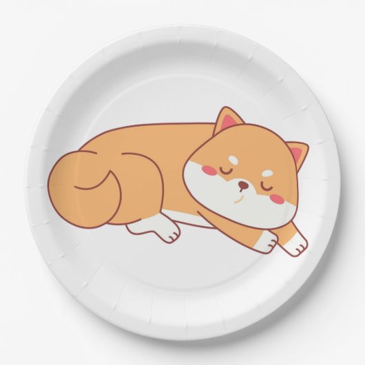 shiba inu schlafender Cartoon Pappteller (Vorderseite)