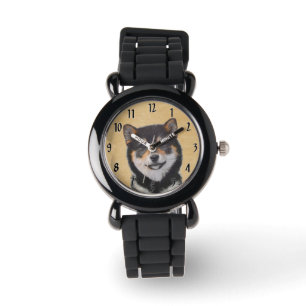 Shiba Inu (Schwarz und Braun) Malerei - Hundekunst Armbanduhr