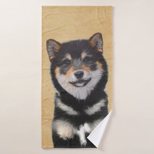 Shiba Inu (Schwarz und Tan) Malerei - Hundekunst Badhandtuch Set (Badehandtuch)