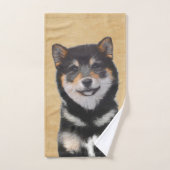 Shiba Inu (Schwarz und Tan) Malerei - Hundekunst Badhandtuch Set (Handtuch)