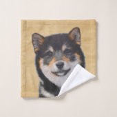 Shiba Inu (Schwarz und Tan) Malerei - Hundekunst Badhandtuch Set (Waschlappen)