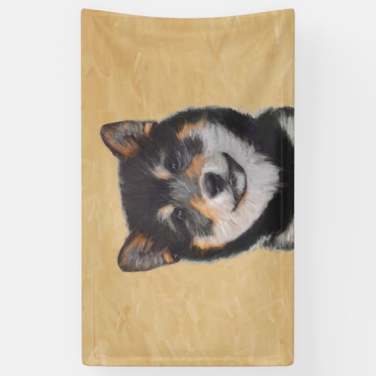 Shiba Inu (Schwarz und Tan) Malerei - Hundekunst Banner (Vertikal)