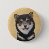 Shiba Inu (Schwarz und Tan) Malerei - Hundekunst Button (Vorderseite)