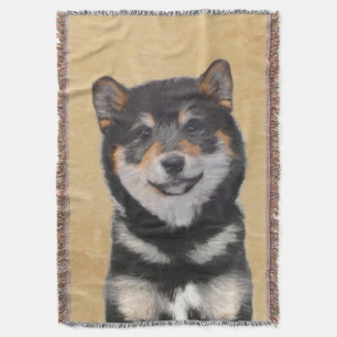 Shiba Inu (Schwarz und Tan) Malerei - Hundekunst Decke