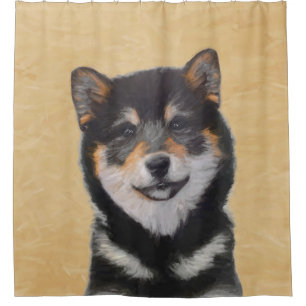 Shiba Inu (Schwarz und Tan) Malerei - Hundekunst Duschvorhang