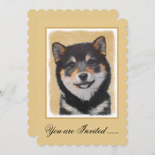 Shiba Inu (Schwarz und Tan) Malerei - Hundekunst Einladung (Vorne/Hinten)