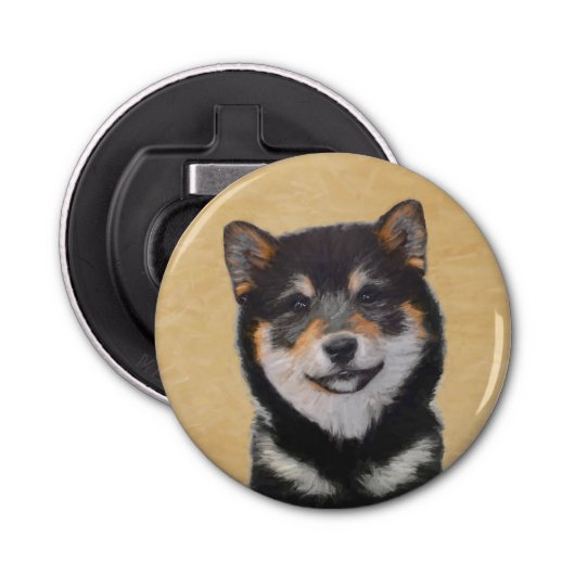 Shiba Inu (Schwarz und Tan) Malerei - Hundekunst Flaschenöffner (Vorderseite)