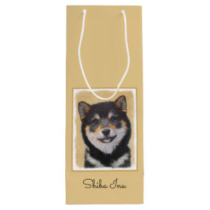 Shiba Inu (Schwarz und Tan) Malerei - Hundekunst Geschenktüte Für Weinflaschen