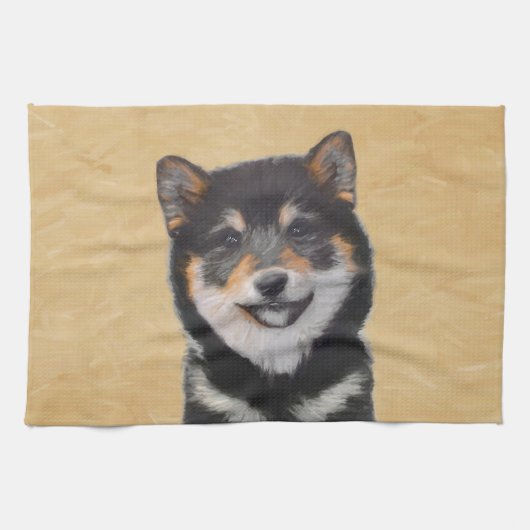 Shiba Inu (Schwarz und Tan) Malerei - Hundekunst Geschirrtuch (Horizontal)