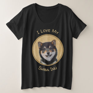 Shiba Inu (Schwarz und Tan) Malerei - Hundekunst Große Größe T-Shirt