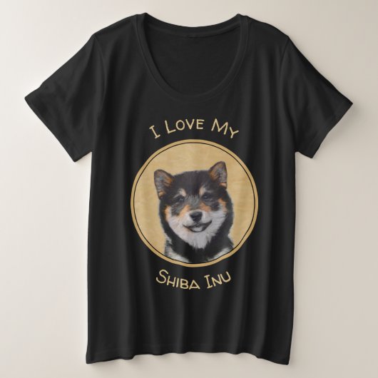 Shiba Inu (Schwarz und Tan) Malerei - Hundekunst Große Größe T-Shirt (Design vorne)