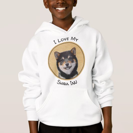 Shiba Inu (Schwarz und Tan) Malerei - Hundekunst Hoodie (Vorderseite)