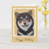 Shiba Inu (Schwarz und Tan) Malerei - Hundekunst Karte (Gelbe Blume)