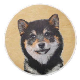 Shiba Inu (Schwarz und Tan) Malerei - Hundekunst Keramikknauf