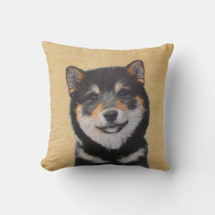 Shiba Inu (Schwarz und Tan) Malerei - Hundekunst Kissen