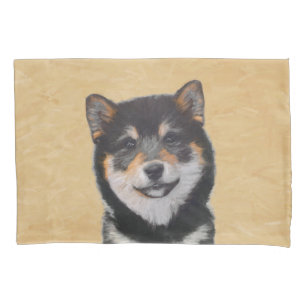 Shiba Inu (Schwarz und Tan) Malerei - Hundekunst Kissenbezug