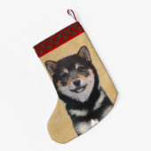 Shiba Inu (Schwarz und Tan) Malerei - Hundekunst Kleiner Weihnachtsstrumpf (Rückseite (Hängend))