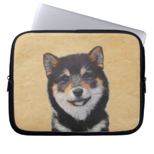 Shiba Inu (Schwarz und Tan) Malerei - Hundekunst Laptopschutzhülle