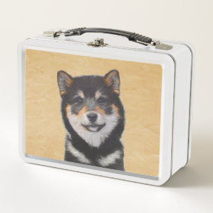 Shiba Inu (Schwarz und Tan) Malerei - Hundekunst Metall Brotdose