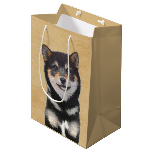 Shiba Inu (Schwarz und Tan) Malerei - Hundekunst Mittlere Geschenktüte (Vorderseite Schrägansicht)