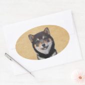 Shiba Inu (Schwarz und Tan) Malerei - Hundekunst Ovaler Aufkleber (Umschlag)