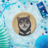 Shiba Inu (Schwarz und Tan) Malerei - Hundekunst Pappteller (Party)
