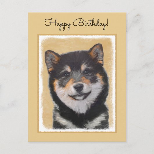 Shiba Inu (Schwarz und Tan) Malerei - Hundekunst Postkarte (Vorderseite)