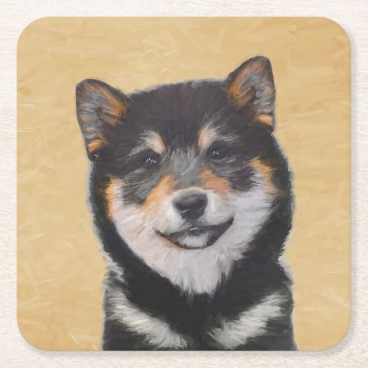 Shiba Inu (Schwarz und Tan) Malerei - Hundekunst Rechteckiger Pappuntersetzer (Vorderseite)