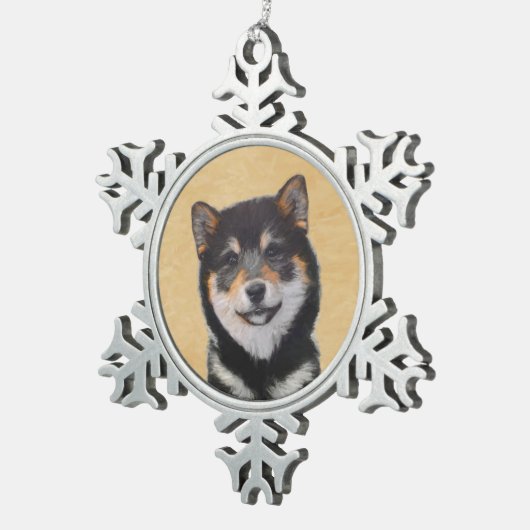 Shiba Inu (Schwarz und Tan) Malerei - Hundekunst Schneeflocken Zinn-Ornament (Rechts)