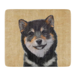 Shiba Inu (Schwarz und Tan) Malerei - Hundekunst Schneidebrett