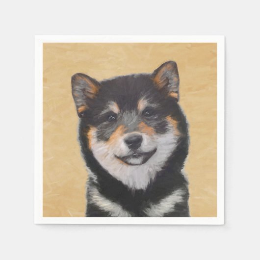 Shiba Inu (Schwarz und Tan) Malerei - Hundekunst Serviette (Vorderseite)