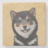 Shiba Inu (Schwarz und Tan) Malerei - Hundekunst Steinuntersetzer (Vorderseite)