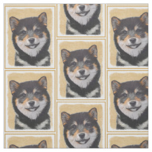Shiba Inu (Schwarz und Tan) Malerei - Hundekunst Stoff