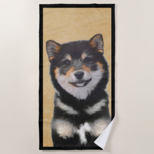 Shiba Inu (Schwarz und Tan) Malerei - Hundekunst Strandtuch