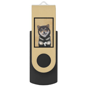 Shiba Inu (Schwarz und Tan) Malerei - Hundekunst USB Stick