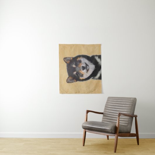 Shiba Inu (Schwarz und Tan) Malerei - Hundekunst Wandteppich (Beispiel)
