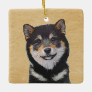 Shiba Inu (Schwarzes und TAN) Malerei - Hundekunst Keramikornament