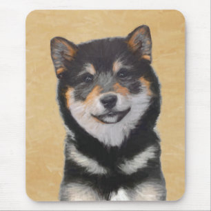 Shiba Inu (Schwarzes und TAN) Malerei - Hundekunst Mousepad