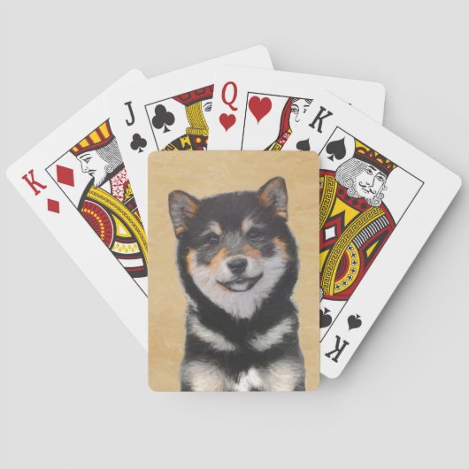 Shiba Inu (Schwarzes und TAN) Malerei - Hundekunst Spielkarten (Rückseite)