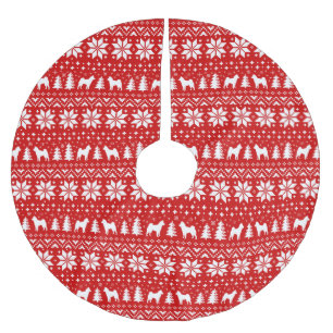 Shiba Inu Silhouetten Weihnachtsmuster Rot Polyester Weihnachtsbaumdecke