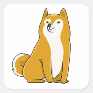 shiba inu sitzender Cartoon Quadratischer Aufkleber