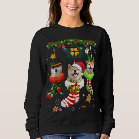 Shiba Inu Socken Weihnachts-Weihnachtsmannmütze We Sweatshirt (Vorderseite)