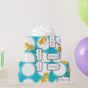 Shiba Inu Sprechblasen glücklich Geburtstag W Pap Geschenkpapier