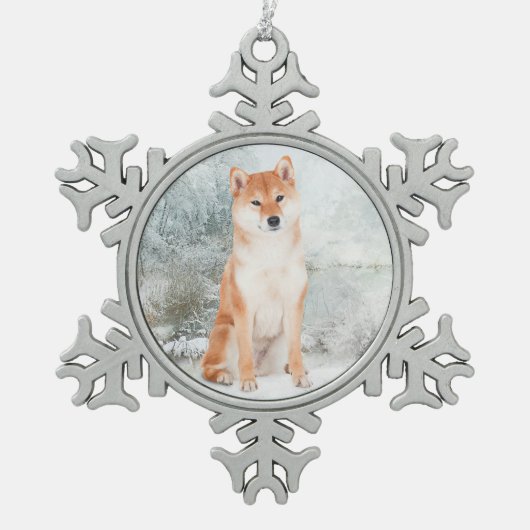 Shiba Inu Verzierung Schneeflocken Zinn-Ornament (Vorderseite)