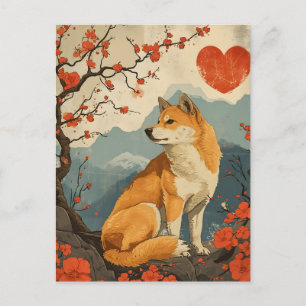 Shiba Inu Vintage Valentinstag  Postkarte