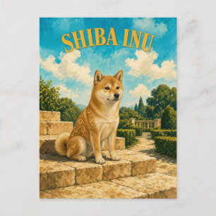 Shiba Inu, Vintage Wasserfarben-Hundekunst Postkarte